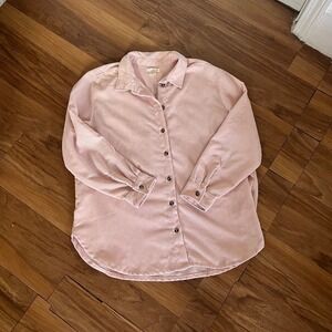 HM Pink Corduroy Button Down Shirt Womens Large L Pastel Cottagecore Oversize